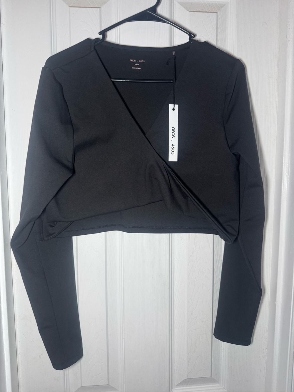 ASOS Black Cropped Wrap Long Sleeve Top